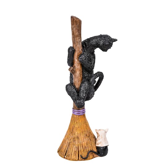 13'' Black Cat Climbing Broom Halloween Décor